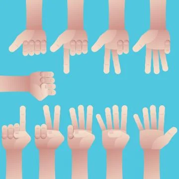 Set of hands counting zero to nine Illustrazione stock