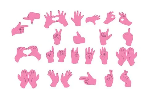 Set of hands in different gestures, human hand vector illustration Stock Illustration
