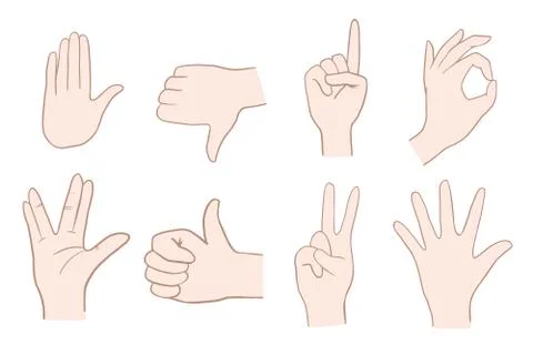 Set of hands. Hand gestures. Vector color illustration. Set of illustrations  Stock Illustration
