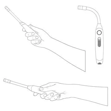 Set of hands holding a different gas lighter guns Stock Illustration
