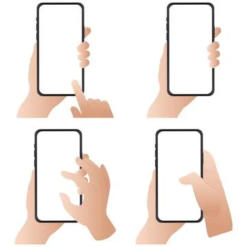 Set of hands holding smartphone in different gestures. Flat vector illustra.. Stock Illustration