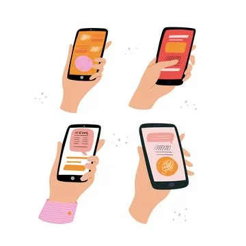 Set of hands holding smartphones Stock Illustration