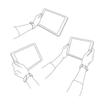 Set, hands holding tablet, left and right hand. Stock Illustration
