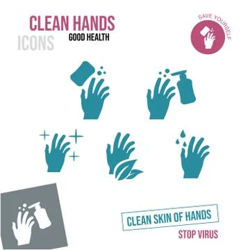 Set of hands icons on the theme of cleanliness Stock Illustration