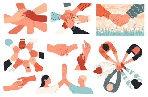Set of hands. People unite, support each other Stock Illustration