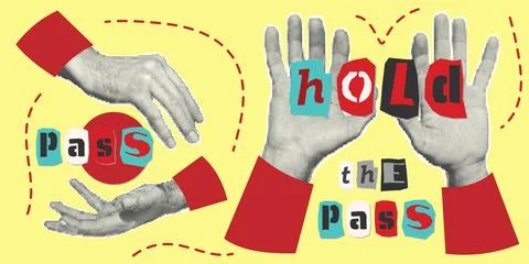 Set of hands, pointer with finger, fists. Halftone style Stock Illustration
