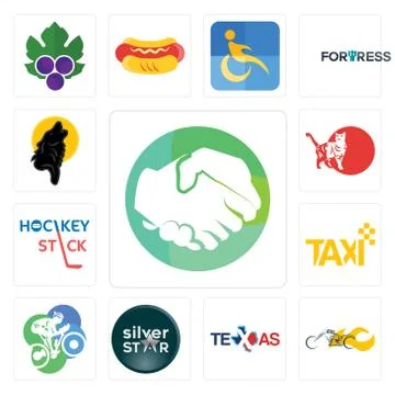 Set of hands shaking, chopper, texas, silver star, cyclist, taxi, hockey stic Illustrazione stock gratuita