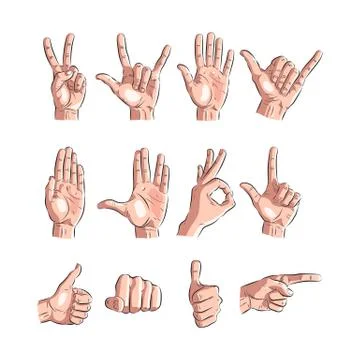 Set of hands showing different gestures. vector illustration Stock Illustration