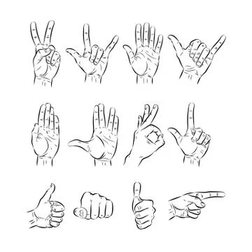 Set of hands showing different gestures. vector illustration Stock Illustration