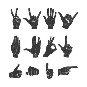 Set of hands showing different gestures. vector illustration Stock Illustration