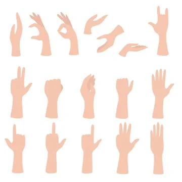 Set of hands showing different gestures. Palm pointing at something. Isolated Stock Illustration