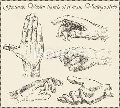 Set of hands in vintage style isolated on background. Stock Illustration