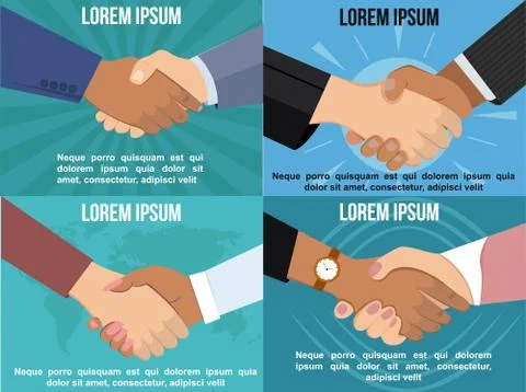 Set of Handshake in flat style. Stock Illustration