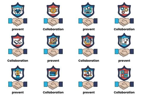 A set of handshakes with the words Stock Illustration