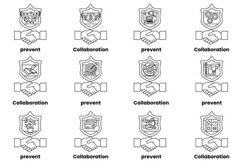 A set of handshakes with the words Stock Illustration