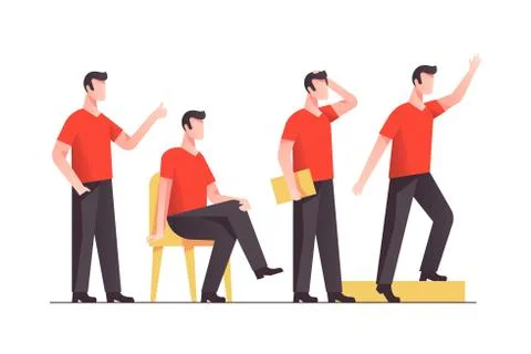Set handsome man character poses in modern style clothes. Stock Illustration