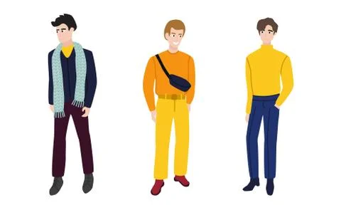 Set of handsome young men in classic elegant clothes and suits.Vector Stock Illustration