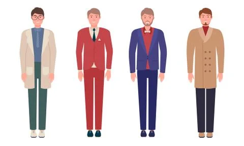 Set of handsome young men in classic elegant clothes and suits.Vector イラスト素材
