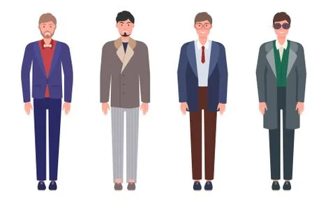 Set of handsome young men in classic elegant clothes and suits.Vector Stock Illustration