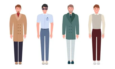 Set of handsome young men in classic elegant clothes and suits.Vector Stock Illustration