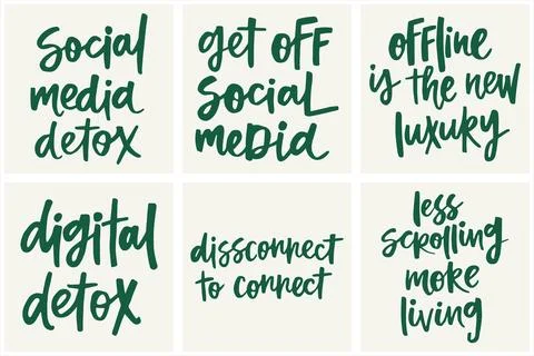 Set of handwritten quotes about digital detox. Stock Illustration