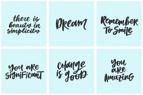 Set of handwritten quotes about positive thinking. Stock Illustration