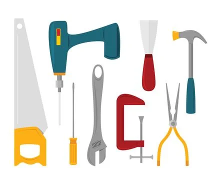 Set of Handyman Tools in Flat Design Elements Stock Illustration