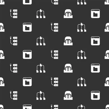 Set Hangar with servers, Browser files, Server and Folder tree on seamless Stock Illustration