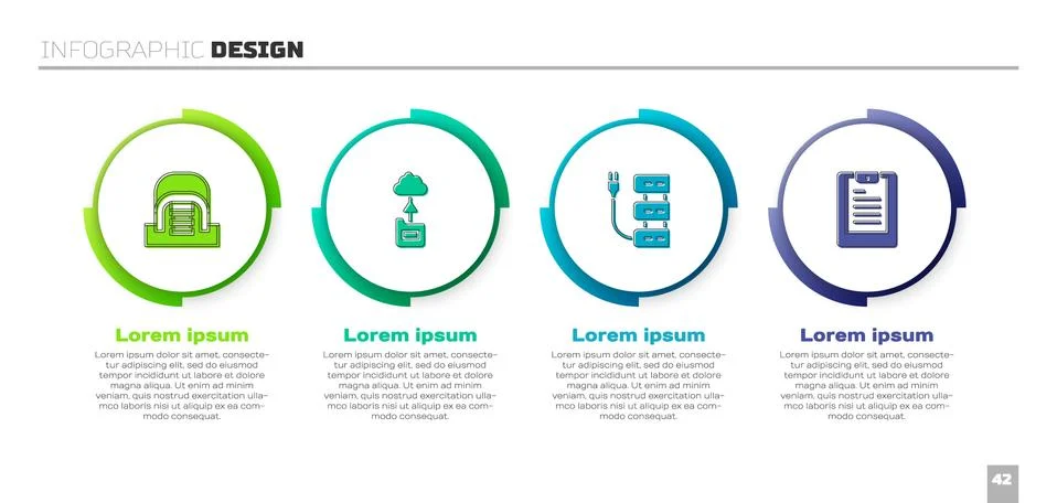 Set Hangar with servers, Cloud technology data transfer, Server and Server, Data Stock Illustration