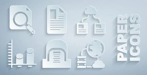 Set Hangar with servers, Cloud technology data transfer, Data analysis, Network Illustrazione stock
