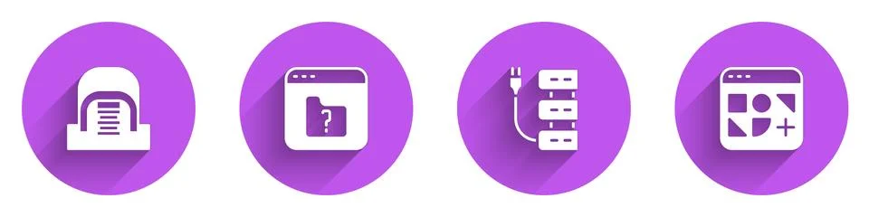Set Hangar with servers, File missing, Server and Different files icon with long Stock Illustration