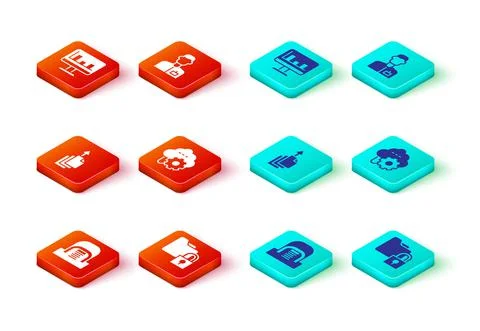 Set Hangar with servers, Folder and lock, Data export, Cloud technology data Stock Illustration