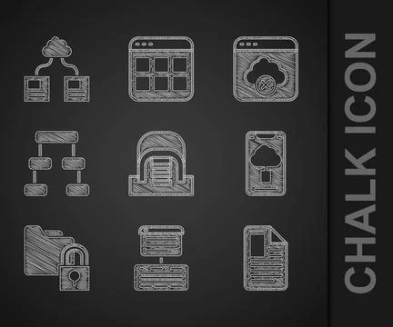 Set Hangar with servers, Server, Data, Web Hosting, File document, Cloud Stockillustratie