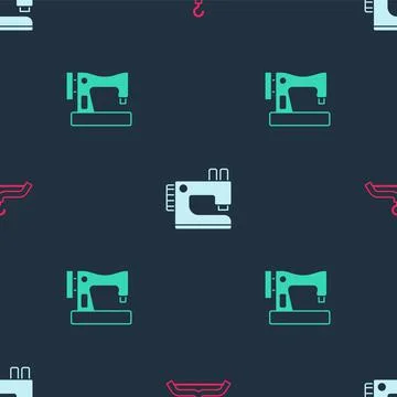 Set Hanger wardrobe, Sewing machine and on seamless pattern. Vector Illustrazione stock