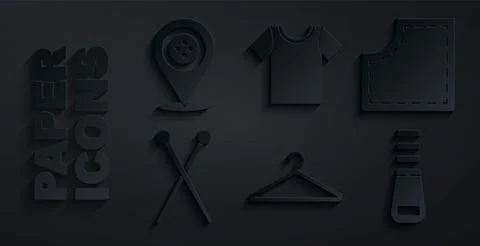 Set Hanger wardrobe, Sewing Pattern, Knitting needles, Zipper, T-shirt and Stock Illustration
