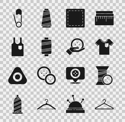 Set Hanger wardrobe, Sewing thread and button, T-shirt, Pattern, Sleeveless Illustrazione stock