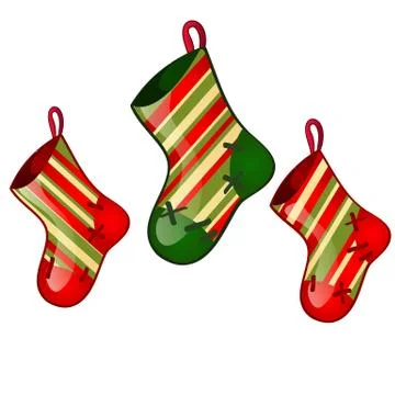 Set of hanging colored sock red and green colors isolated on white background イラスト素材