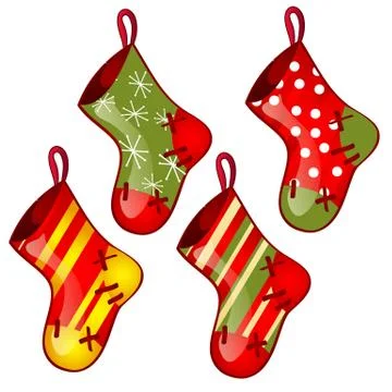 Set of hanging colored sock red and green colors isolated on white background Stock Illustration