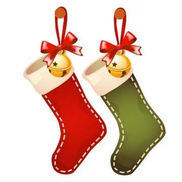 Set of hanging colored socks red and green colors isolated on white background Stock Illustration