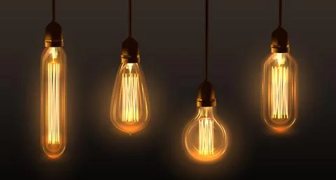 Set of hanging Edison light bulbs, vector Ilustración de archivo