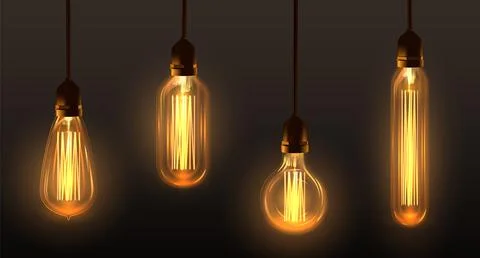 Set of hanging Edison light bulbs, vector Ilustración de archivo