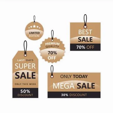 Set of hanging Mega Super Best Sale Shopping Labels, tags, banners, Discount Stock Illustration
