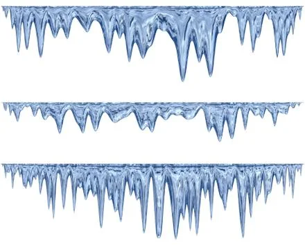 Set of hanging thawing icicles of a blue shade Stock Illustration