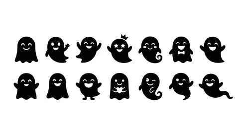 Set of happy and cute ghost icons for kids halloween design. Stock Illustration