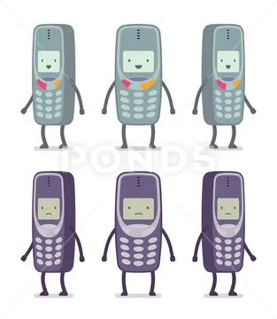 Set of happy and unhappy retro cell phones Stock Illustration
