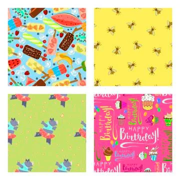 Set of happy birthday seamless pattern Stock Illustration