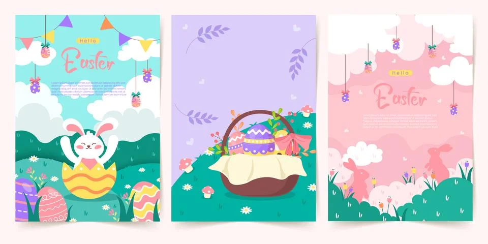 Set of happy celebration easter day media social stories flat design. Colored Stock Illustration