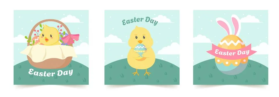 Set of happy celebration easter day media social stories flat design. Colored Stock Illustration