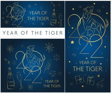 Set for Happy Chinese New Year 2021 Year of the Tiger made up of paper ribbon Stock Illustration