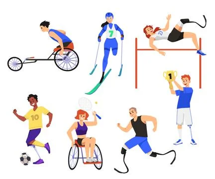 Set of happy disabled athletes flat style, vector illustration Stock Illustration